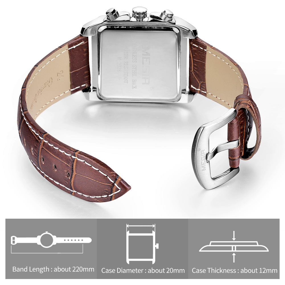 MEGIR Watch Men Business Wristwatch Rectangle Quartz Military Watches Waterproof Luminous Leather Strap Sport Casual Clock Reloj Hombre 2028